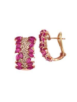 Effy Ruby, Diamond And 14k Rose Gold Hoop Earrings