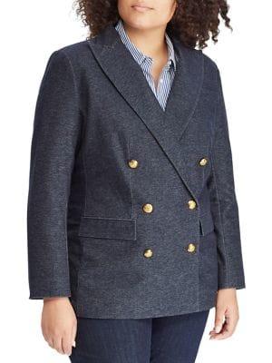 Lauren Ralph Lauren Plus Denim Twill Double-breasted Blazer