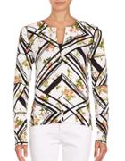 Lord & Taylor Geometric And Floral Print Cardigan