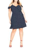 City Chic Plus Cold-shoulder Dotted Wrap Dress