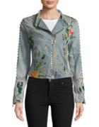Blanknyc Floral And Studded Cotton Moto Jacket