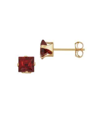 Lord & Taylor Garnet And 14k Yellow Gold Square Stud Earrings
