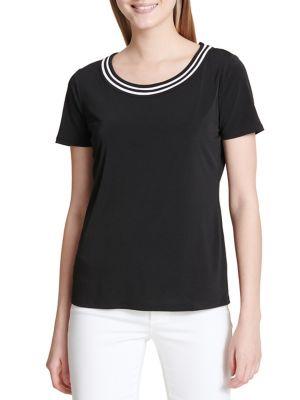 Calvin Klein Striped-neck Short-sleeve Top