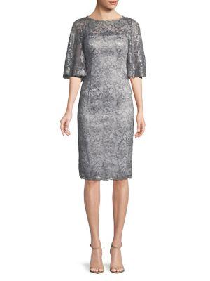 Adrianna Papell Lace Bell-sleeve Knee-length Dress