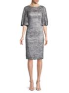 Adrianna Papell Lace Bell-sleeve Knee-length Dress