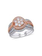 Sonatina 14k White Gold, 14k Rose Gold & Diamond 2-piece Floral Bridal Ring Set