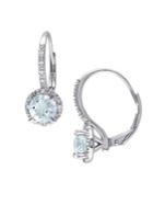 Sonatina Sterling Silver, Aquamarine & Diamond Halo Dangling Earrings