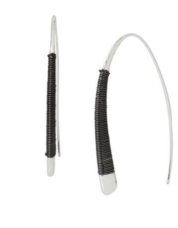 Robert Lee Morris Soho Entangled Item Silvertone And Hematite-plated Wire Wrapped Linear Earrings