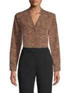 H Halston Printed V-neck Top
