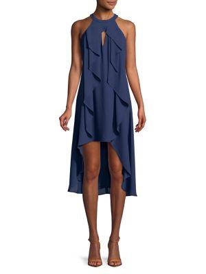 H Halston Ruffled Sleeveless Hi-lo Dress