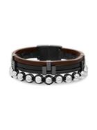Lord & Taylor Two-tone Stainless Steel & Vegan Leather 2-piece Bracelet Set