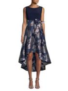 Eliza J Sleeveless Tied Floral Jacquard Gown