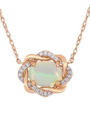 Sonatina 10k Rose Gold, Blue Opal & Diamond Interlaced Halo Necklace