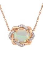 Sonatina 10k Rose Gold, Blue Opal & Diamond Interlaced Halo Necklace