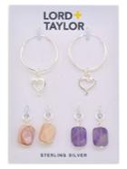 Lord & Taylor Heart Hoop Earrings With 2-pair Pink Shell & Amethyst Interchangeable Charms