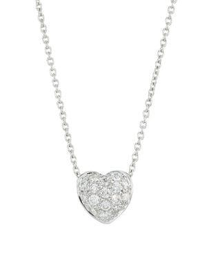 Roberto Coin Tiny Treasures 0.15 Tcw Diamond And 18k White Gold Heart Pendant Necklace