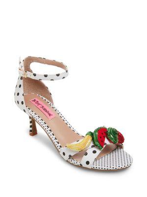 Betsey Johnson Mixed Print Kitten Heel Sandals