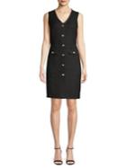 Karl Lagerfeld Paris Embellished Button Tweed Sheath Dress