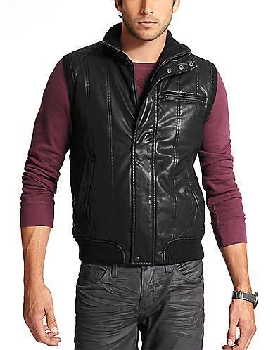 Guess Faux Leather Quilted Vest