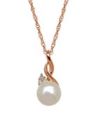 Lord & Taylor 7mm White Freshwater Pearl, Diamond-accented 14k Rose Gold Pendant Necklace