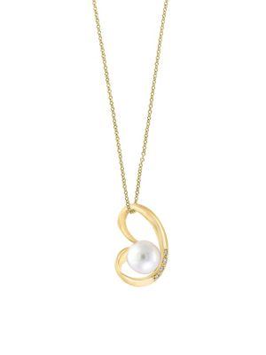 Effy 9mm Freshwater Pearl, Diamond And 14k Yellow Gold Pendant Necklace