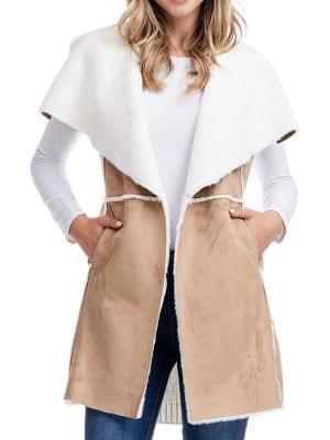 Single Thread Faux Suede & Faux Fur Shawl Vest