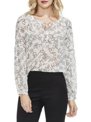 Vince Camuto Sunrise Bay Floral Long-sleeve Blouse