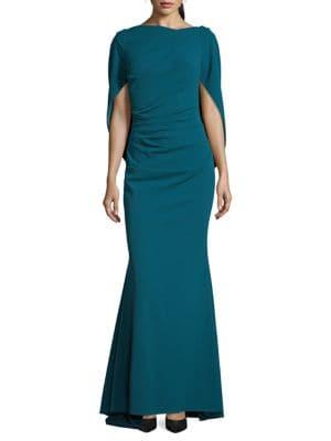 Betsy & Adam Classic Cape-sleeve Gown