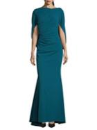 Betsy & Adam Classic Cape-sleeve Gown