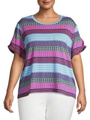 Rafaella Plus Ruffled Geo Block Top