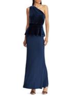 Lauren Ralph Lauren Velvet-trim One-shoulder Gown