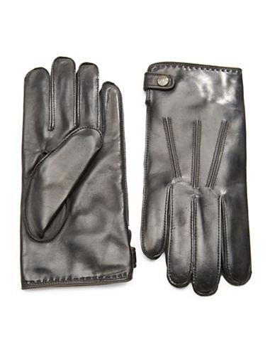 Black Brown Leather Whipstitched Gloves