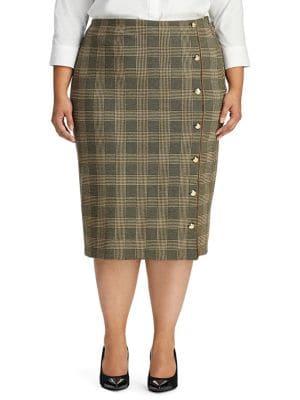 Lauren Ralph Lauren Plus Button-trimmed Glen Plaid Skirt