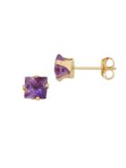 Lord & Taylor Amethyst And 14k Yellow Gold Square Stud Earrings