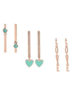 Bcbgeneration 3-pair Rose Goldtone & Crystal Love Linear Drop Earrings