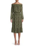 Michael Michael Kors Off-the-shoulder Printed Smocked Midi Dress