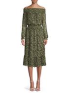 Michael Michael Kors Off-the-shoulder Printed Smocked Midi Dress