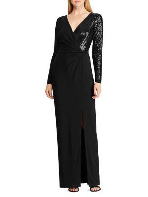 Lauren Ralph Lauren Sequined Long-sleeve Gown