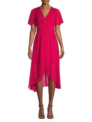 Vince Camuto Dotted Flounce-sleeve Wrap Dress