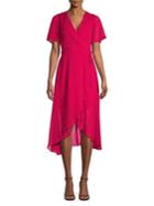 Vince Camuto Dotted Flounce-sleeve Wrap Dress