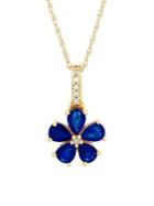 Lord & Taylor 14k Yellow Gold, Blue Sapphire & Diamond Flower Pendant Necklace