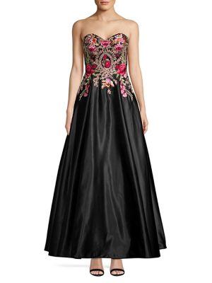 Blondie Nites Strapless Floral Embroidered Fit-&-flare Gown
