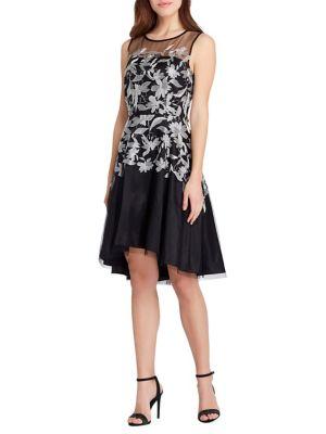 Tahari Arthur S. Levine Embroidered Floral Hi-lo Illusion Dress