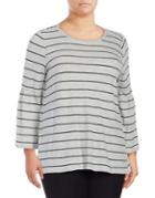 Vince Camuto Plus Striped Bell-sleeve Cotton Top