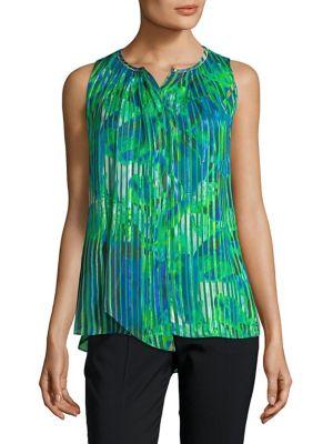 T Tahari Sleeveless Pleated Floral Top