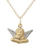 Lord & Taylor 14k Yellow Gold And White Gold Cherub Pendant Necklace