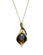 Lord & Taylor 6.5-7mm Black Oval Freshwater Pearl, Diamond And 14k Yellow Gold Pendant Necklace