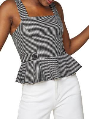Miss Selfridge Stripe Button Peplum Top