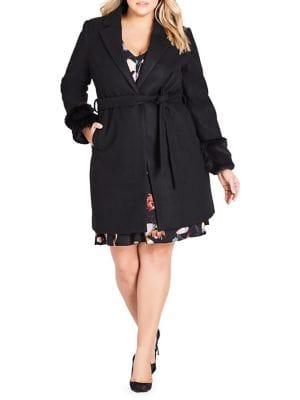 City Chic Plus Fluffe Faux Fur-trimmed Coat