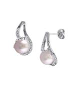 Sonatina Sterling Silver, 9-9.5mm Pink Button Pearl & Diamond Drop Earrings
